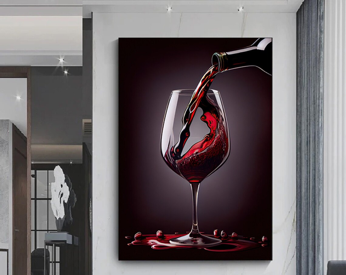 Pouring Wine In A Glass Art Print, Dining Room Decor