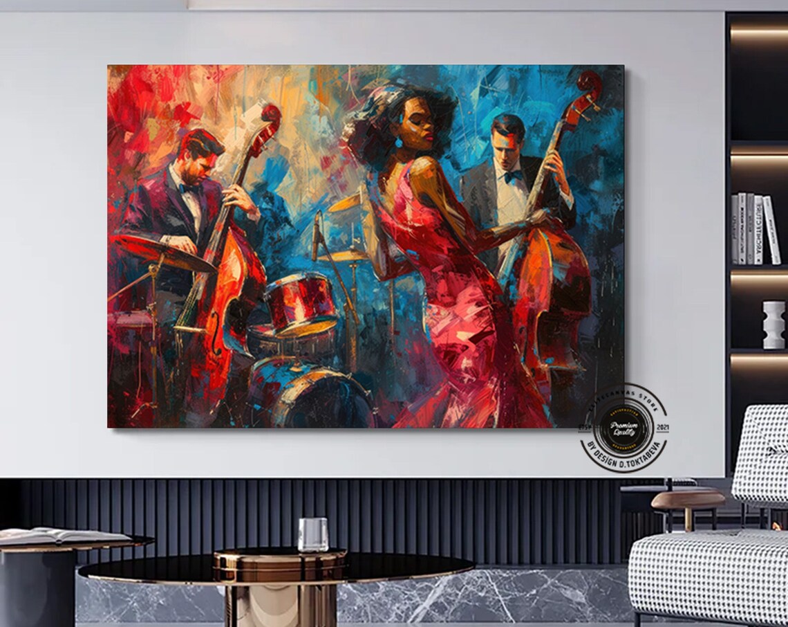 Jazz Singer Red Dress Live Band Painting Modern Music Art Poster