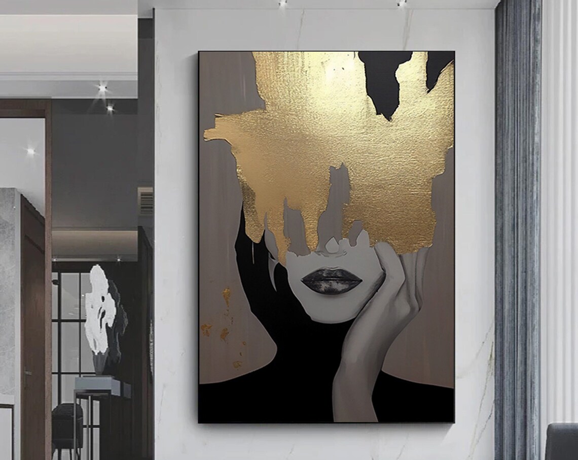 Gold Woman Abstract Art Print, Fashion Wall Decor
