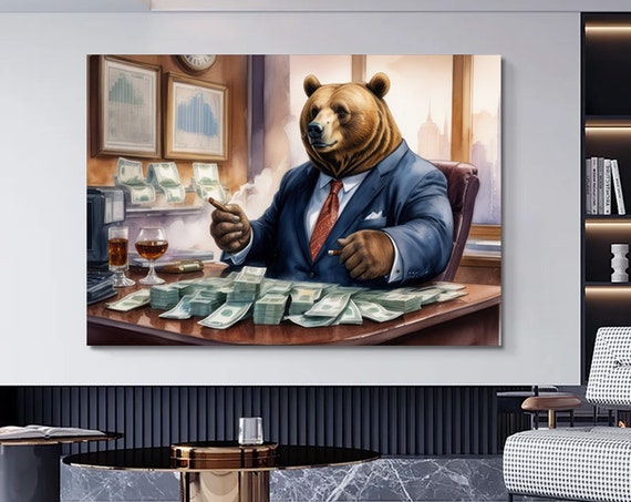 Wealthy Whiskersmoney Art Playful Artwork Anthro Cute Bear Affluent Financial Humor Home Decor Wall Luxe Living