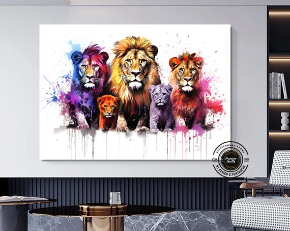 Lion Family Art Watercolor Painting Printcolorful Wall Mural