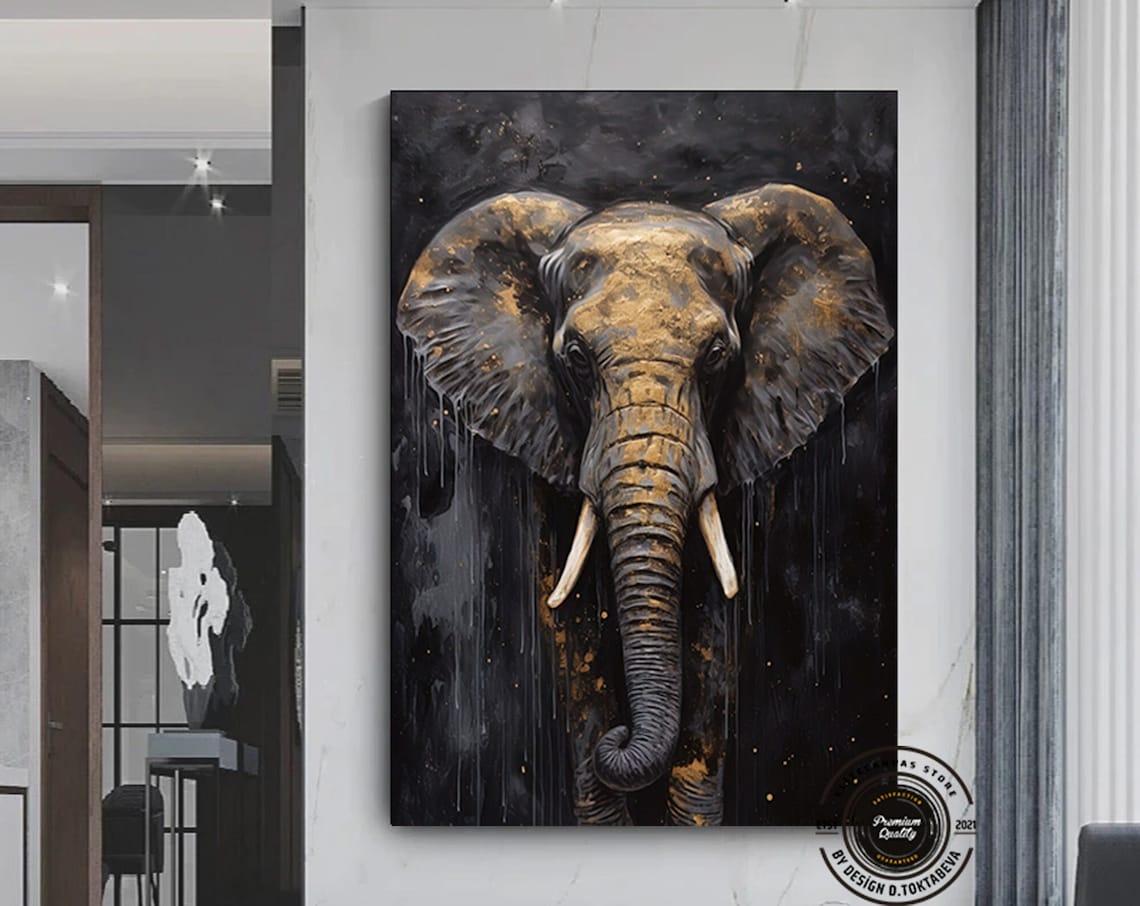 Black Gold Elephant Abstract Wall Art Print