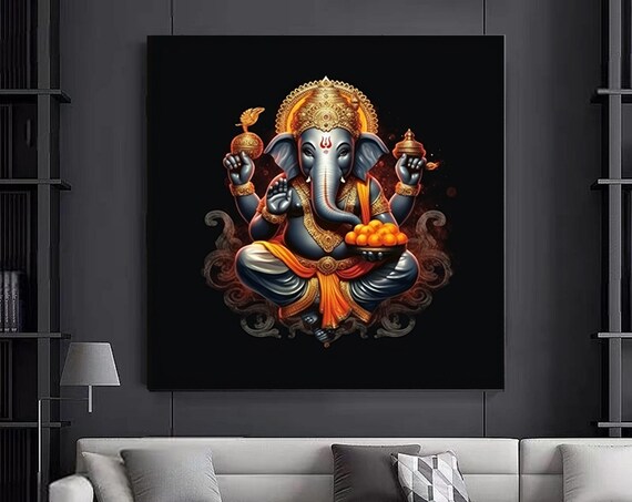 Great Ganesha Wall Art Abstract Artcolorful Inspired Ganesh Canvas
