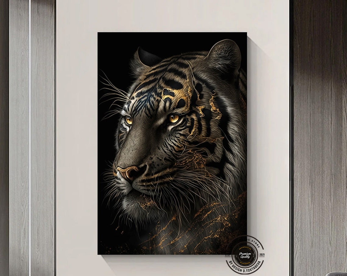 Black Tiger Golden Eyes Majestic Wild Cat Jungle Portrait Poster