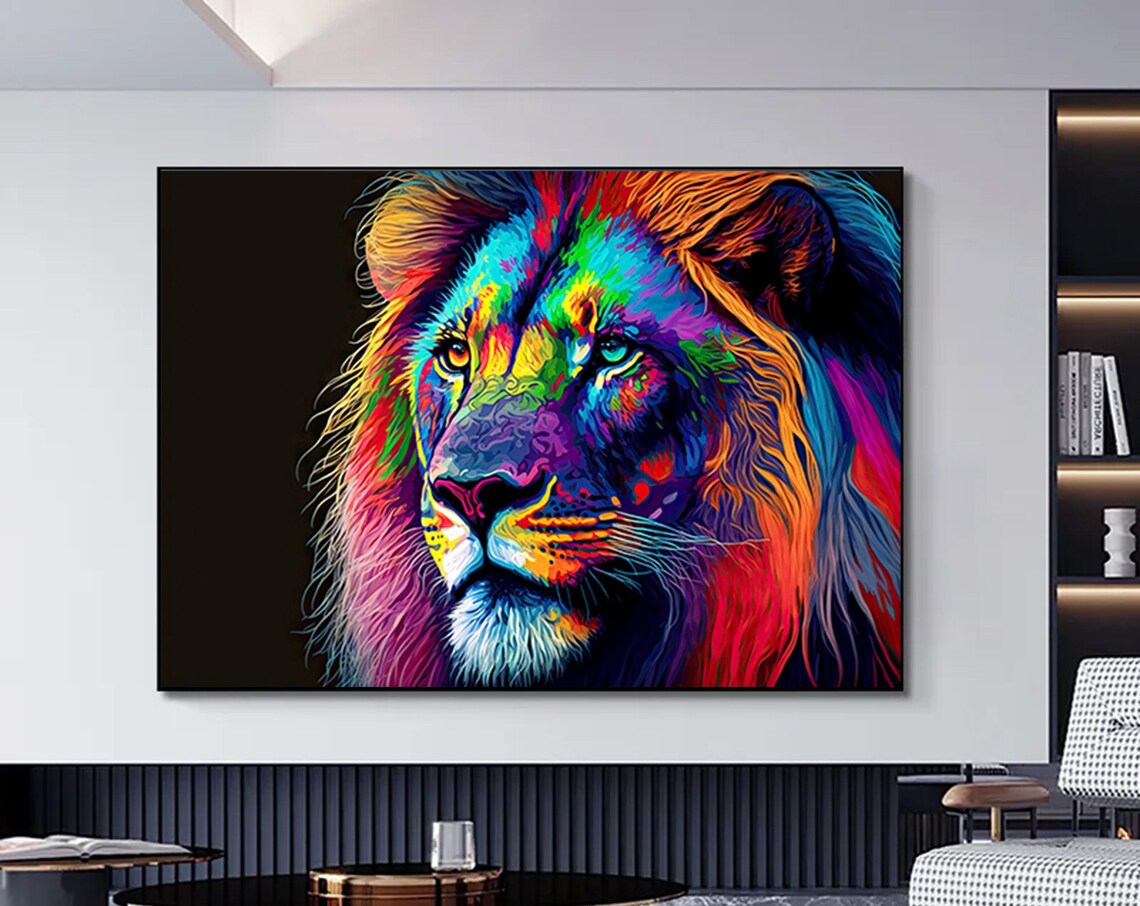 Rainbow Lion Head Vivid Abstract Majestic Wild Animal Art Poster