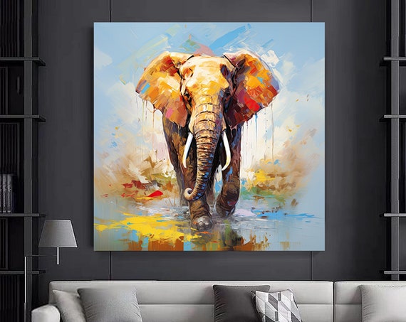 Colorful Elephant Canvas Wall Art Animal Print On Decor Bedroom Home Gift Room