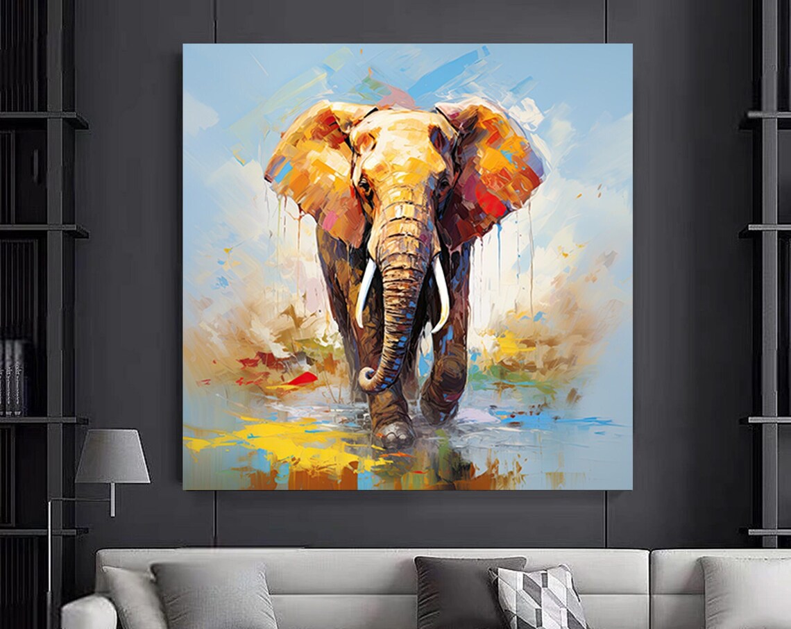 Charging Elephant Bright Watercolor Wildlife Canvas Art Poster