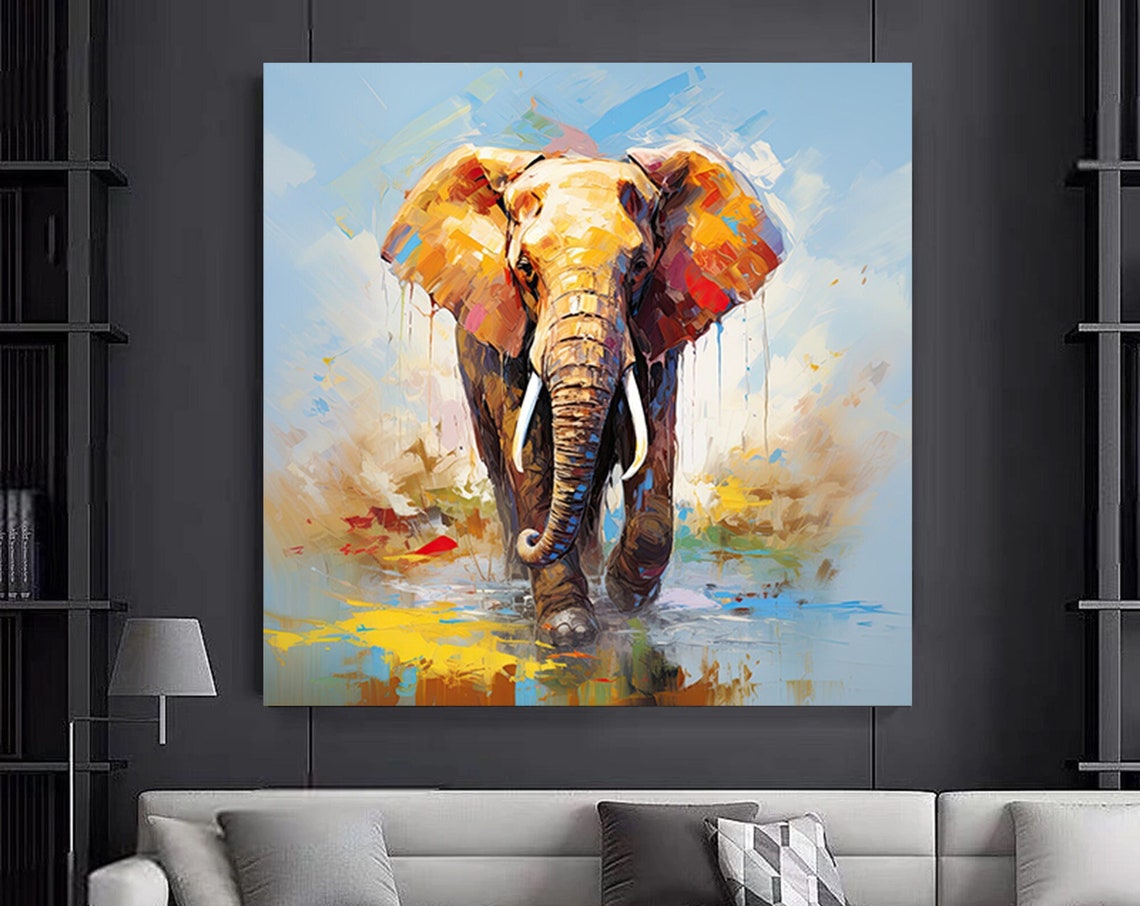 Colorful Elephant Canvas Wall Art Animal Print On Decor Bedroom Home Gift Room