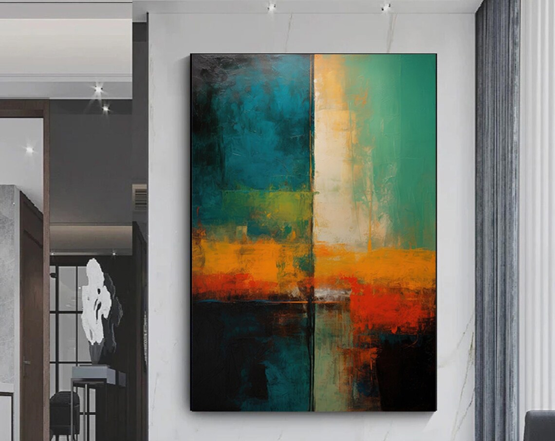 Abstract Color Block Teal Orange Bold Modern Painting Poster