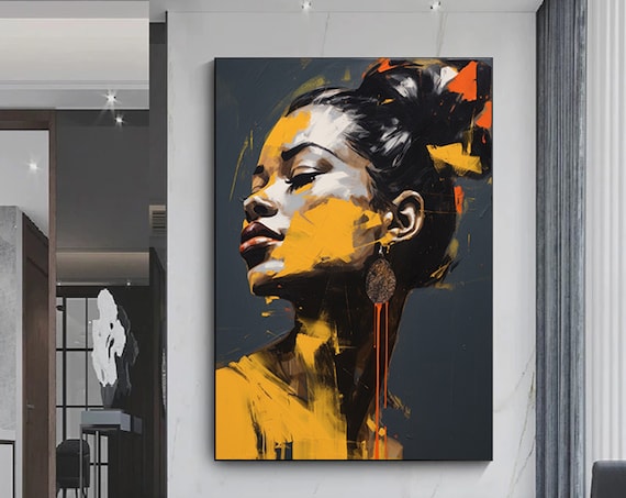 Woman Portrait Bold Yellow Paint Modern Abstract Oil Style Poster