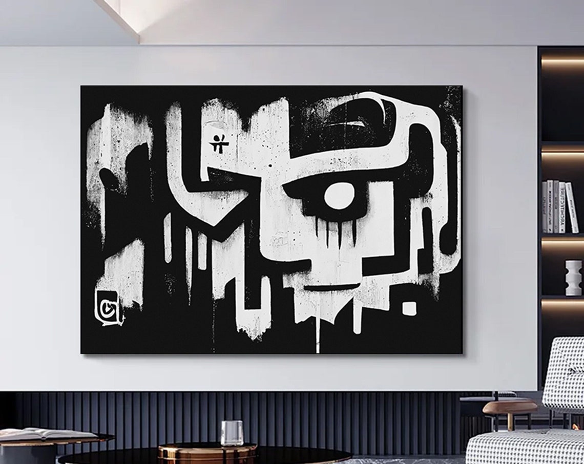 Black and White Abstract Face Bold Graffiti Street Style Poster