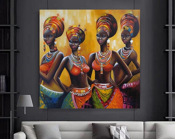 African Four Turbans Wall Art Of Womanwoman Artcolorful Woman Paintingafrican Canvas
