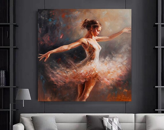 Ballerina Dancing Romantic Oil Painting Flowing Tutu Art Poster