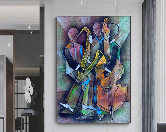 Cubismportraitpicassostylepainting Tablo Picasso Style Music Jazz Art Wall Decor Framed Print Ready To Hang