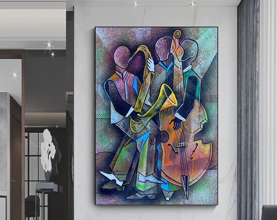 Cubist Jazz Musicians Saxophone Bass Abstract Music Art Poster