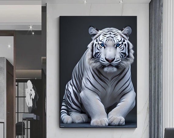 White Tiger With Blue Eyes Canvas Wall Arttiger Cavas Printanimal Art