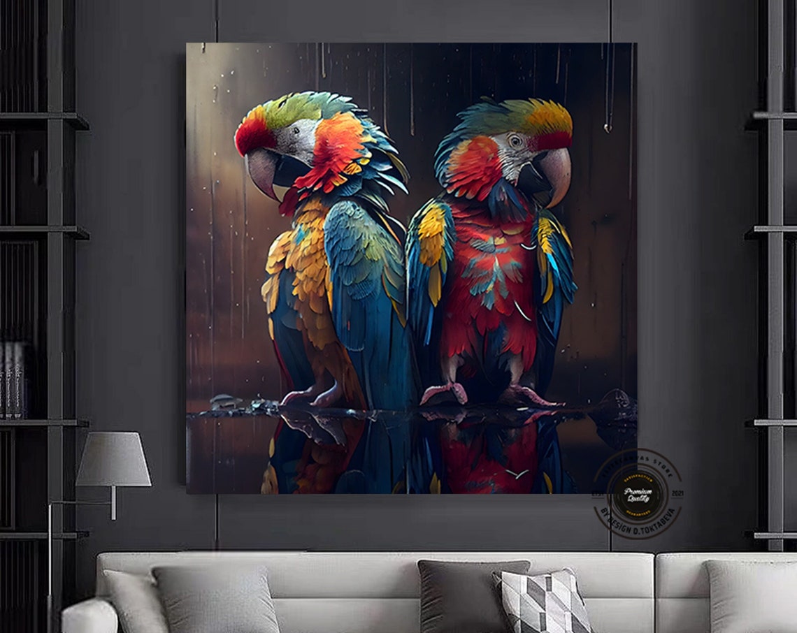 Colorful Macaw Parrot Pair Vivid Tropical Bird Wall Decor Poster