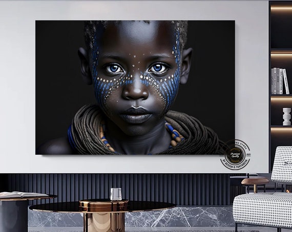 African Art Canvas Boy In Traditional Clothes Wall With Blue Eyes Oversized