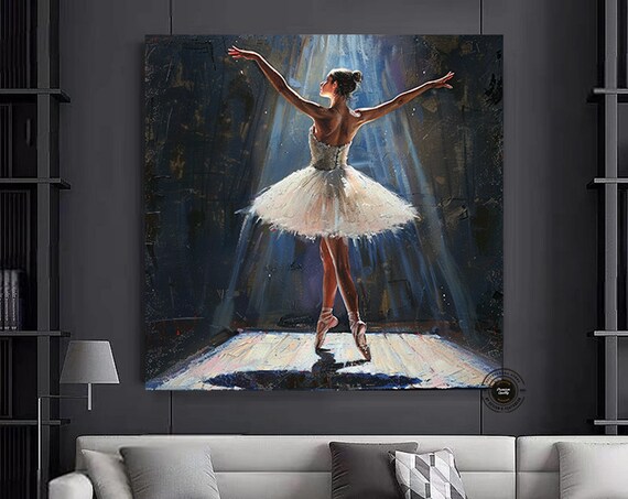 Ballerina Oil Painting White Tutu Spotlight Stage Performance Poster