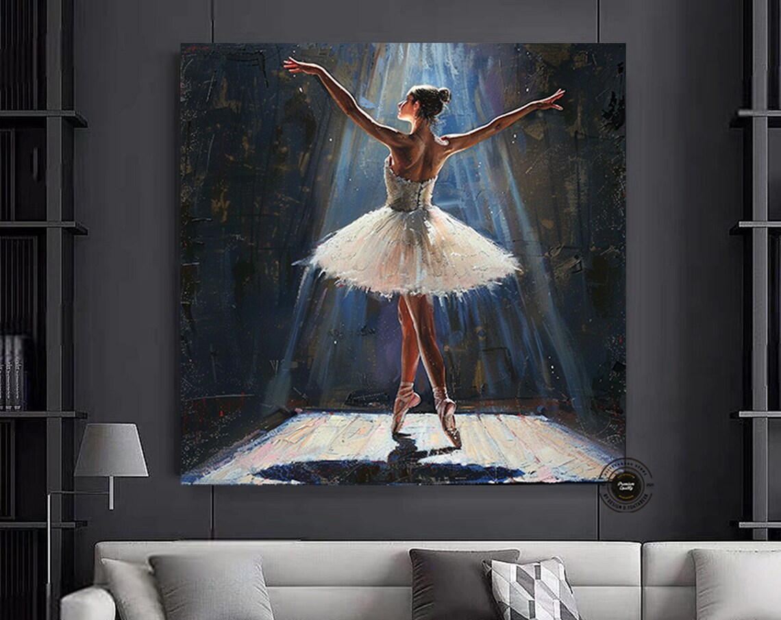 Ballerina Oil Painting White Tutu Spotlight Stage Performance Poster