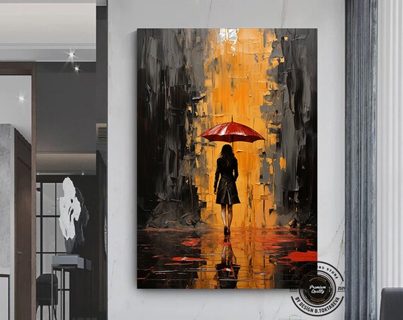 Abstract Art Of Woman Holding Umbrellacolorful Canvas Printwoman Wall Decor Framed Ready To Hang