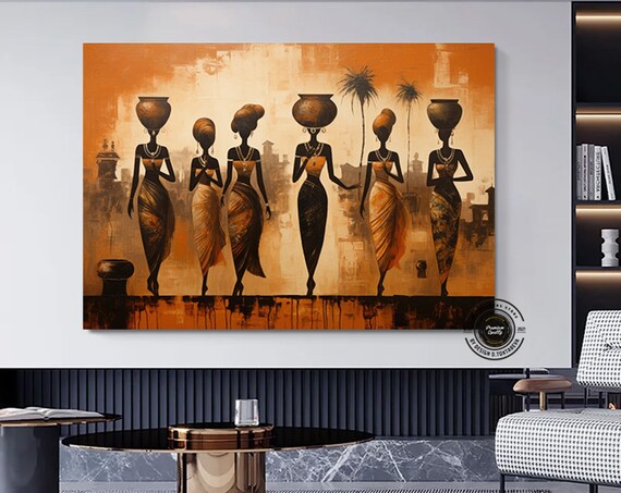 Ethnic Women Abstract African Art Print, Vintage Black