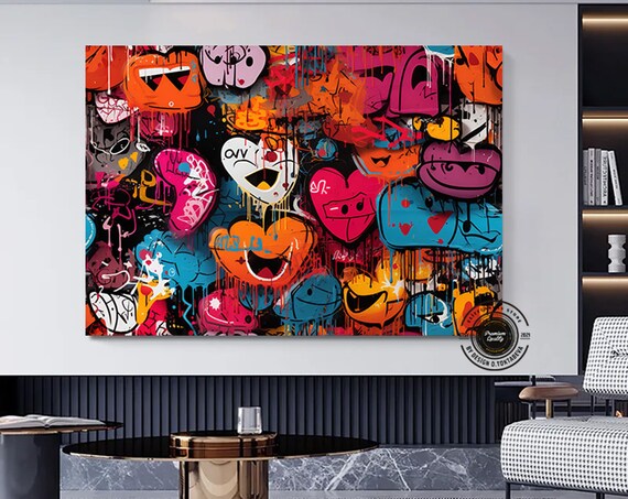 Colorful Graffiti Hearts Street Art Urban Collage Style Poster