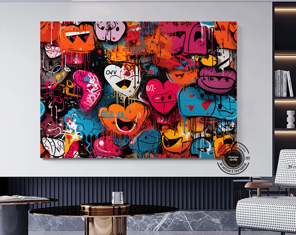 Colorful Graffiti Hearts Street Art Urban Collage Style Poster