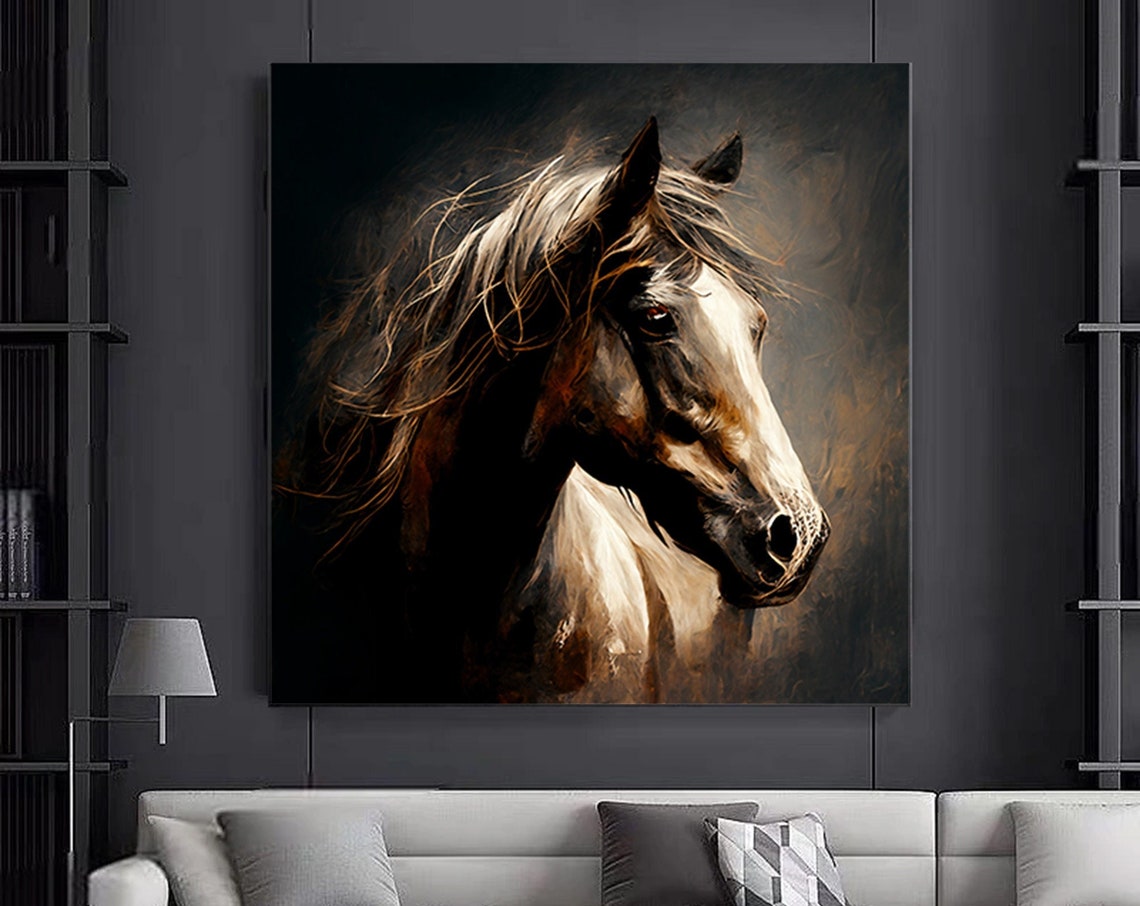 Dark Horse Head Portrait Painterly Dramatic Low Light Canvas Poster