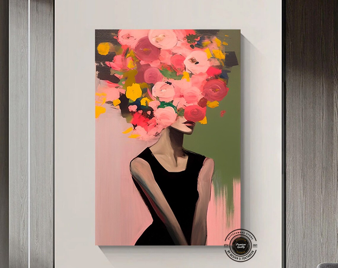 Woman With Flower Roses Botanical Art Print