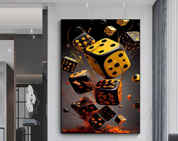 Black Gold Dice Tumbling Casino Splash Fiery Luck Wall Decor Poster