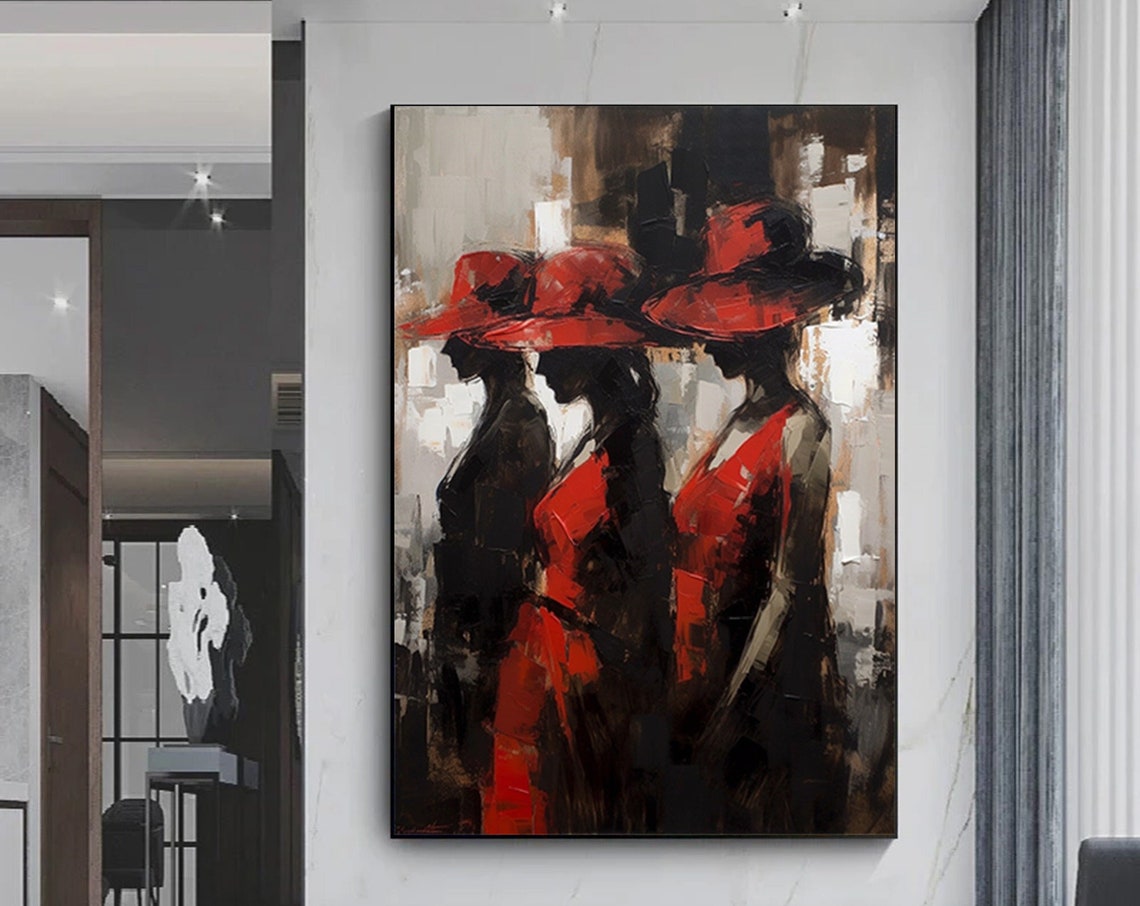 Abstract Art Of Three Women In Red Hatscanvas Wall Artwall Decor Print Canvas Large Poster