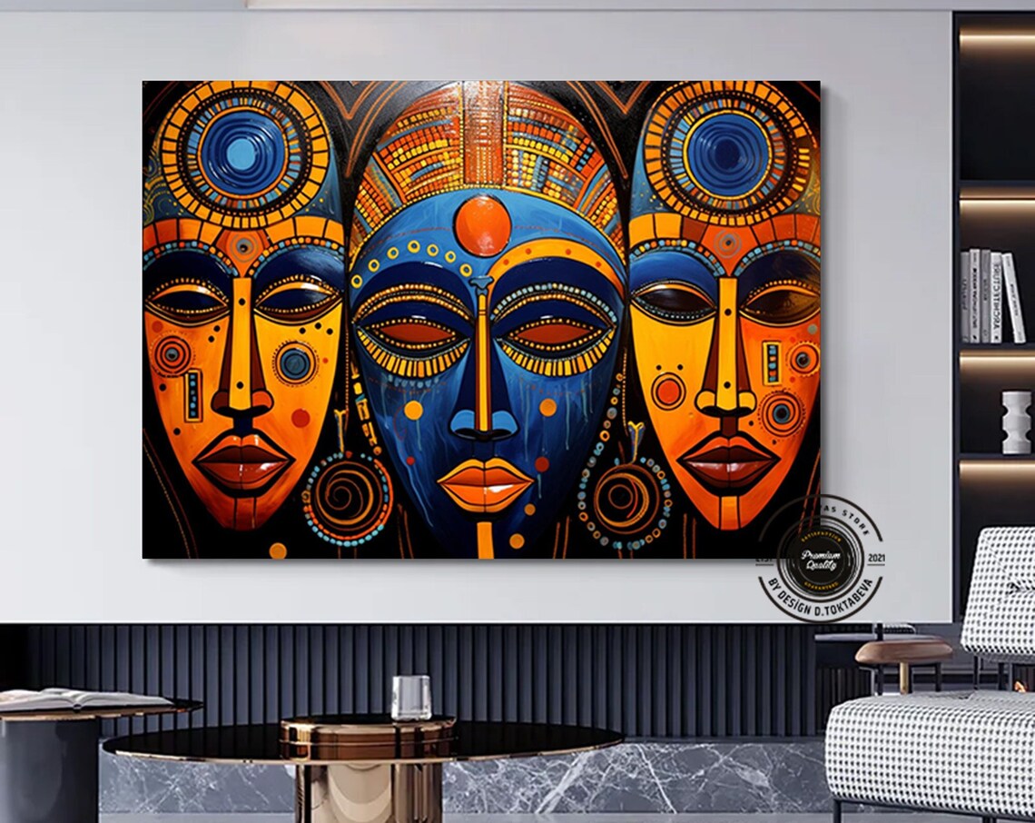 Colorful African Tribal Masks Bold Abstract Faces Cultural Art Poster