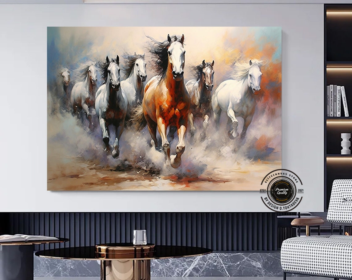 Running Horses Herd Dynamic Motion Painterly Equine Art Poster