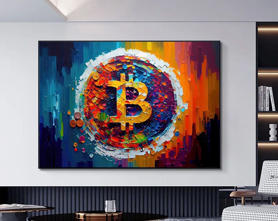 Bitcoin Symbol Thick Impasto Paint Abstract Crypto Wall Decor Poster