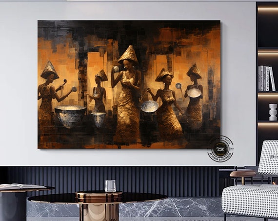 Colorful African Girls And Musicians Canvas Enjoyable Ethnic Music Dance Africa Style