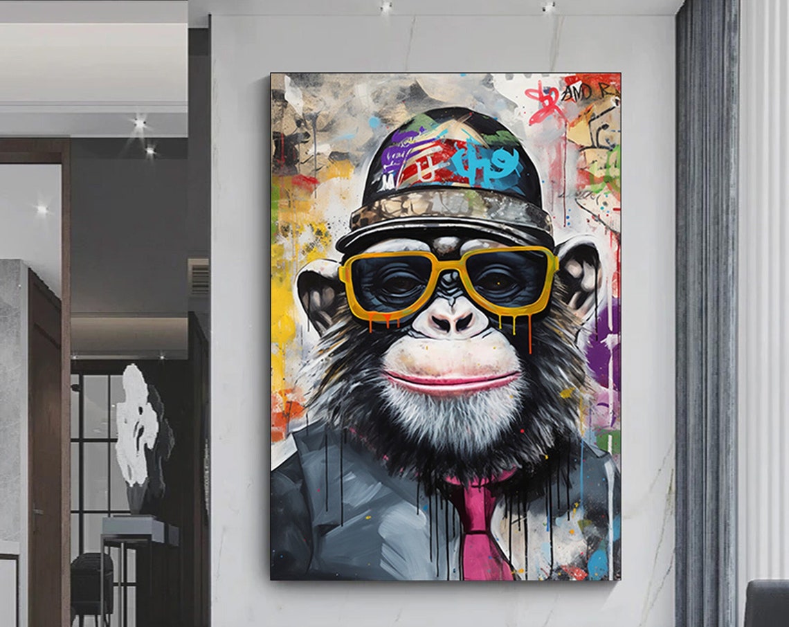 Colorful Monkey Print Abstract Artcolorful Canvas Paintingsgraffiti Art Paintingsmonkey Wall Artabstract Face Poster