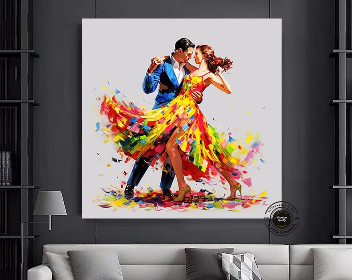 Romantic Ballroom Couple Colorful Paint Splash Dancing Art Poster