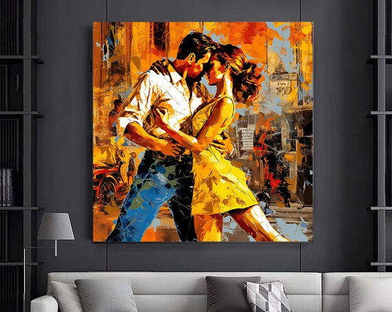 Canvas Home Decor Dancing Couple Painting Graffiti Print Music Room Art Tango