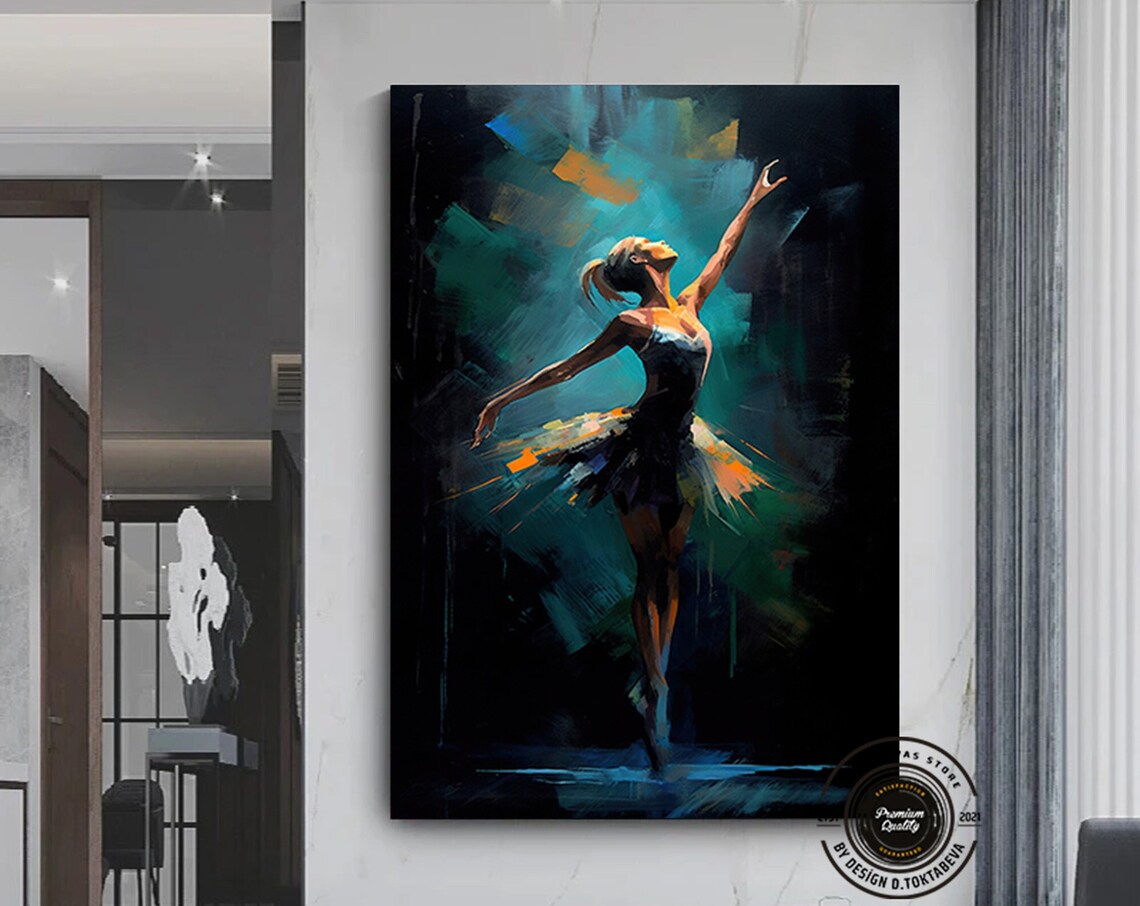 Abstract Ballet Dancer Painting with Teal and Orange Brushstrokes Poster