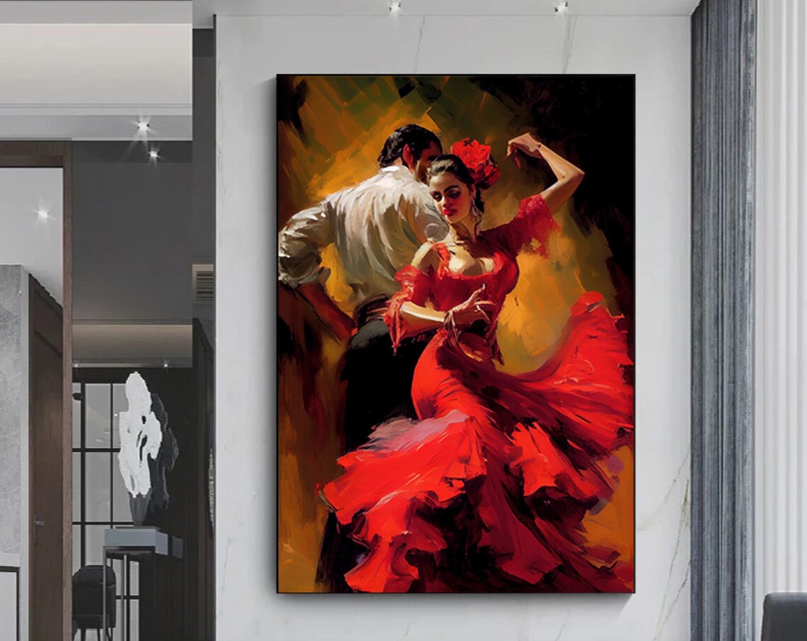 Flamenco Dancers Red Dress Passionate Spanish Dance Painting Poster
