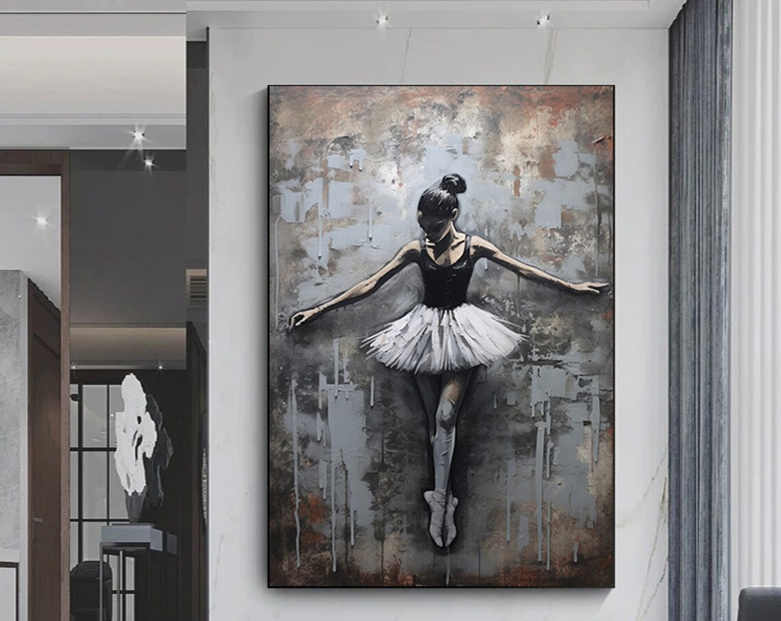 Ballerina Concrete Wall Street Art Grunge Dancer Painting Poster