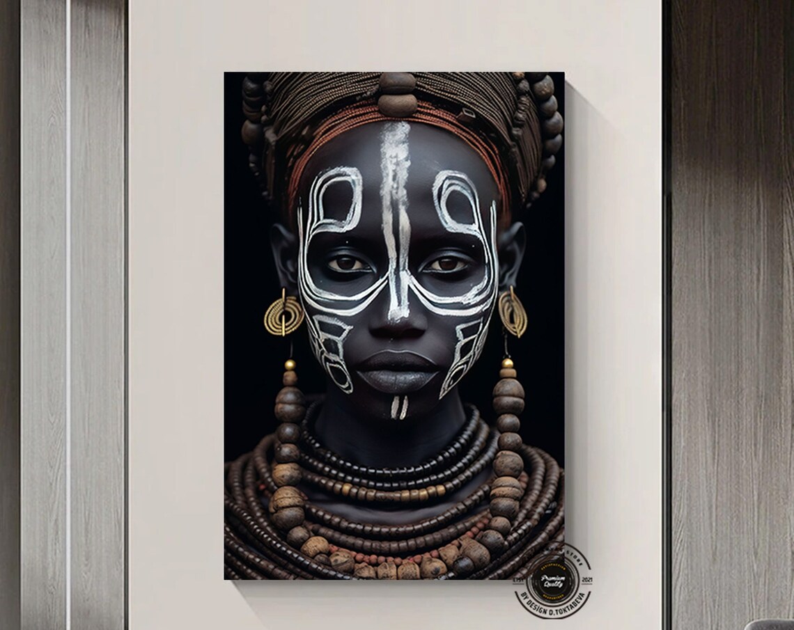 African Woman Face Paint Beaded Necklaces Tribal Beauty Poster
