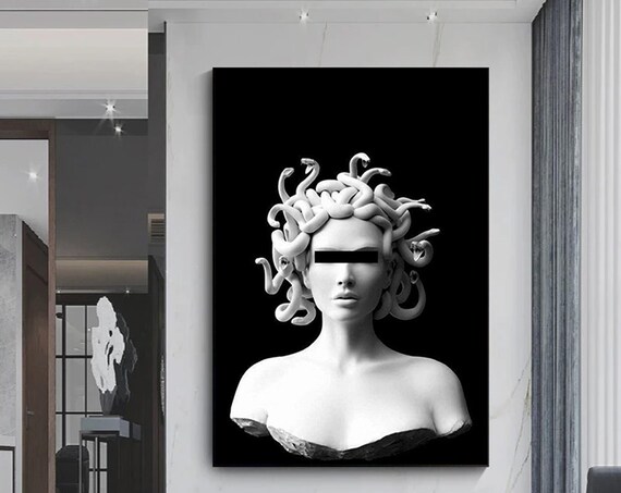 Medusa Bust White Marble Snake Hair Greek Mythology Wall Art