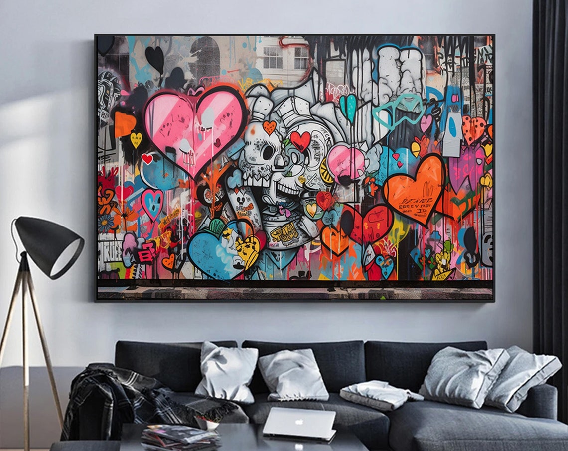 Bold Graffiti Hearts Skull Colorful Street Art Love Decor Poster