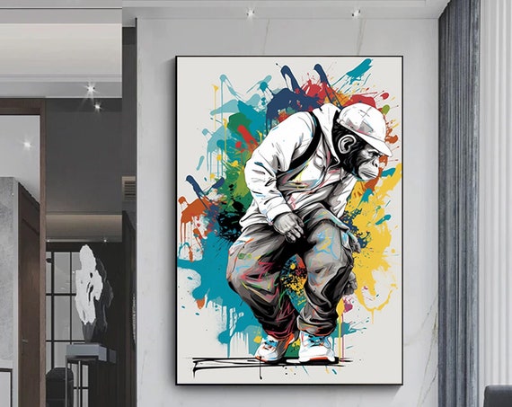 Colorful Monkey Print Abstract Artcolorful Canvas Paintingsgraffiti Art Paintingsmonkey Wall Artabstract Face Poster
