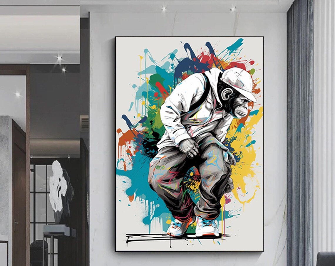 Hip Hop Monkey Hoodie Streetwear Graffiti Urban Style Art Poster