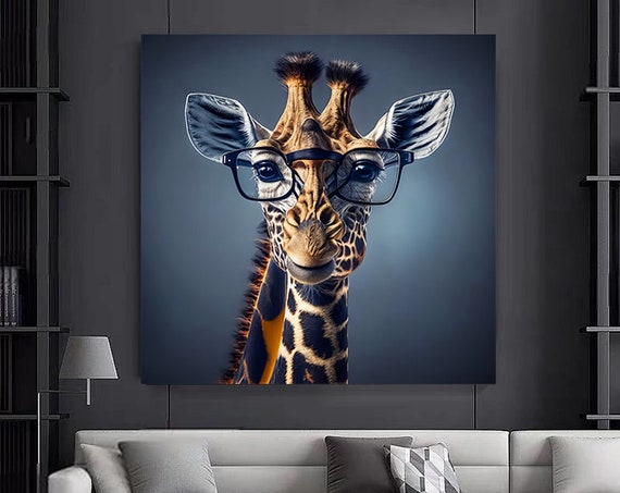 With Eyeglasses Cute Giraffe Wall Art Decor Colorful Animal Canvas Painting