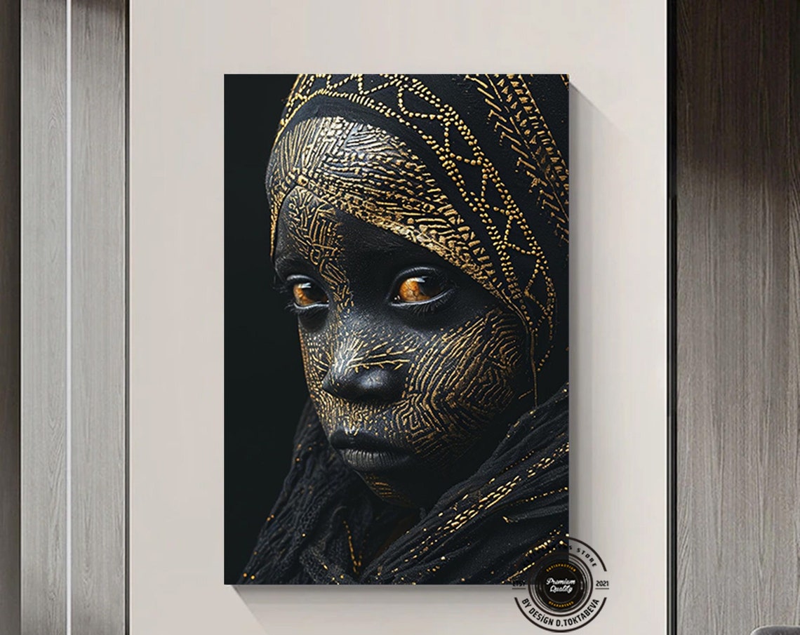 African Child Black and Gold Face Paint Dramatic Portrait Poster