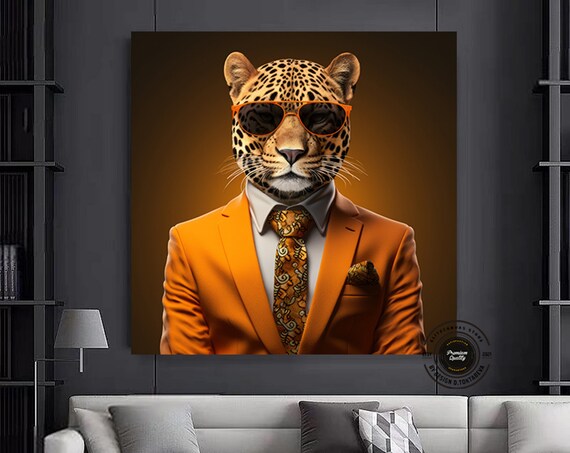 Leopard Wall Art Print Funny Animal Decor Hanging Home Decoration Gifts Animals Ready To Hang Large Artwork Fashion